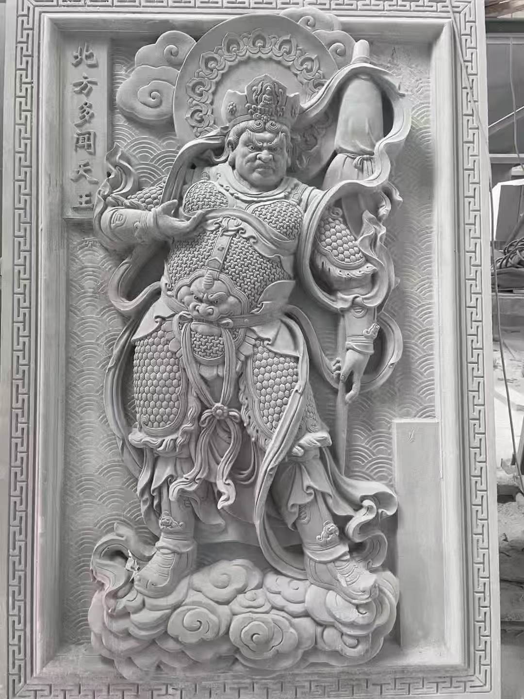 呼伦贝尔 芝麻灰花岗岩人物雕刻——多闻天王